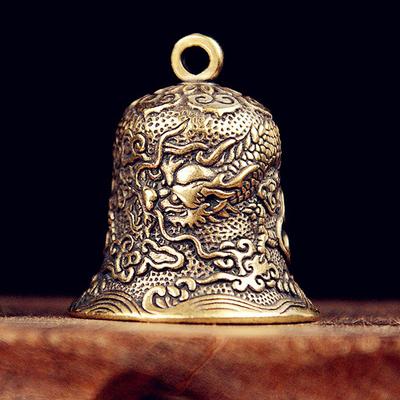 Vintage Messingglocke Geschnitztes Drachen-Totem Exquisite Handwerkskunst Sammlerstücke Hängender Schmuck Chinesisches Feng Shui Desktop-Dekoration