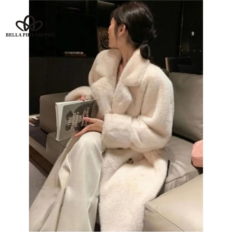 Faux Mink Fur Coats For Women Autumn Winter Long Jackets Thick Warm Double Breasted  Turn-down Collar New Fashion Overcoats