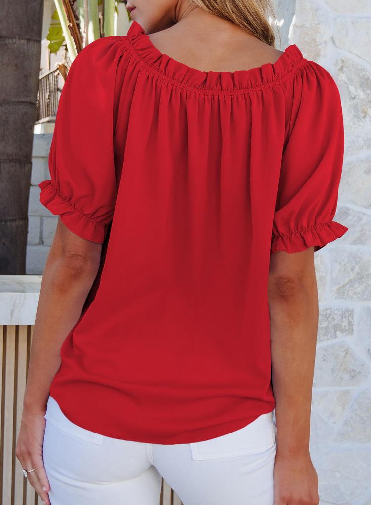 Camicia Bardot con Volant - Nuovi Arrivi Primavera/Estate 2026 per Donna - Stile Europeo & Americano