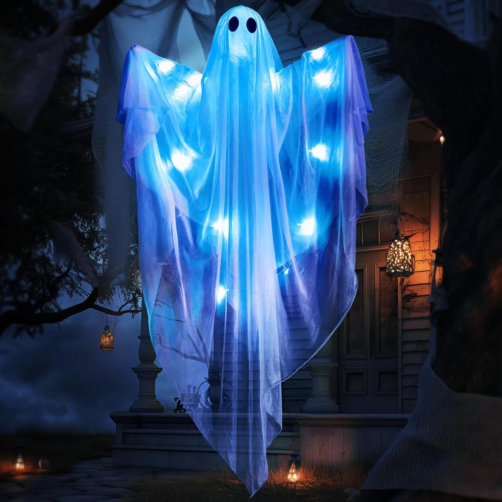 Halloween Hanging Ghosts Light Battery Powered Lighted Ghost Horror Props Glowing Door Hanging Ghost for Horror Decoration Light