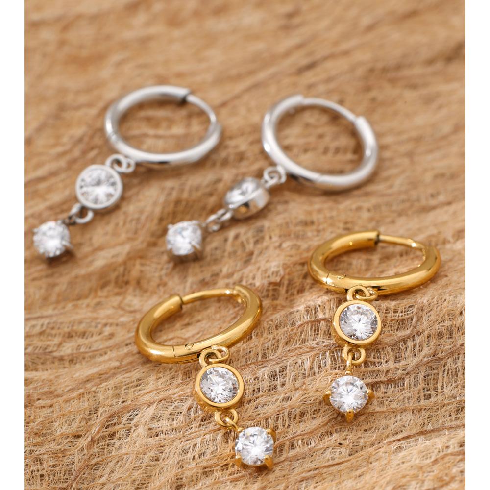 Yhpup Delicate Cubic Zirconia Drop Hoop Earrings 16K PVD Plated Stainless Steel Charm High Quality Party Jewelry Recommend
