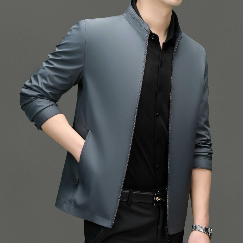 Men's Mulberry Silk Jacket Spring and Autumn New Business Casual Lapel Jacket Middle-aged Dad's Top Jacket