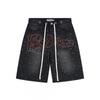 Mens Classic Loose Fit Denim Jeans With All-Over Print Rhinestone Embellishment Straight Cut Casual Streetwear