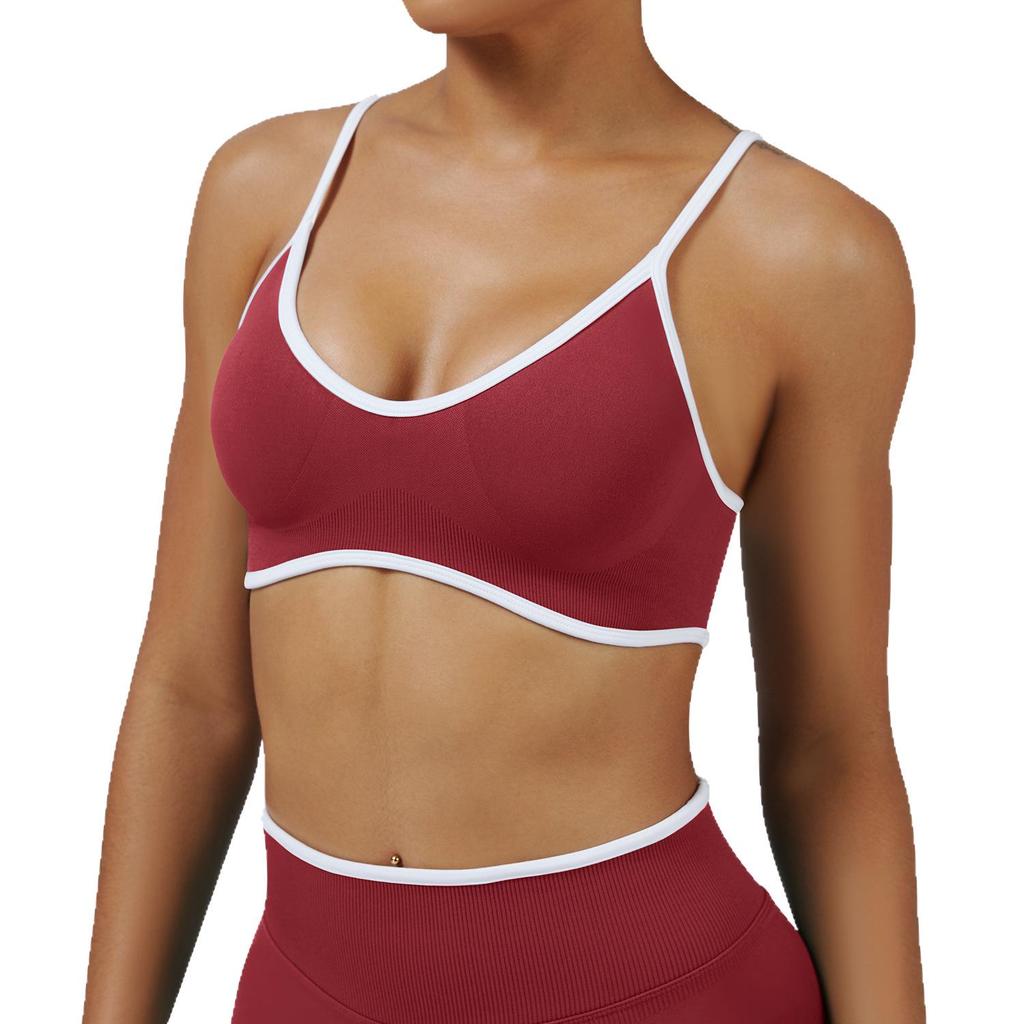 Colorblock Cross-Strap Shockproof Sports Bra for Yoga and Outdoor Fitness