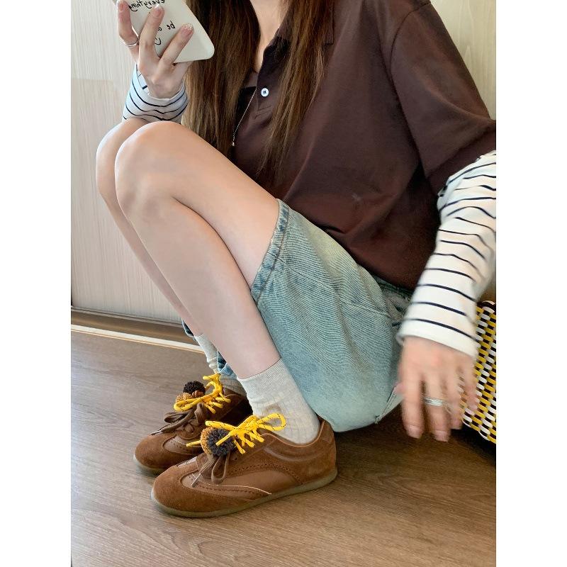 Cowhide version~ Grape mother with the same inner height increase of 3cm contrasting color shoelaces round head pine cone casual sports shoes women's