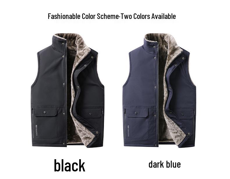 Men's Thickened Fleece-Lined Workwear Vest with Multi-Pockets for Autumn/Winter