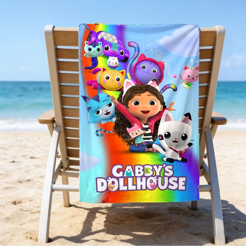 proof beach towel with a Gabby's Dollhouse2 pattern - soft,absorbent,quick-drying,machine washable - perfect for swimming,camping,bathing