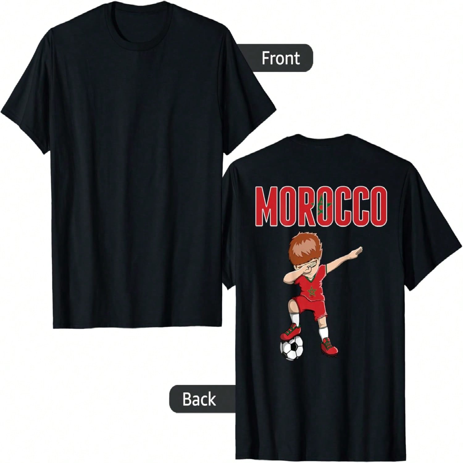 Dabbing Soccer Boy Morocco Soccer Fans Jersey Moroccan Flag T-Shirt(1) S