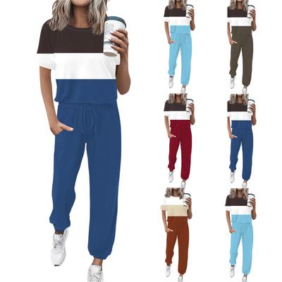 Γυναικείο Μόδα Τζόκινγκ Στρογγυλή Λαιμόκοψη Κοντομάνικο Ζώνη Φαρδιά Παντελόνια Αθλητική Φόρμα