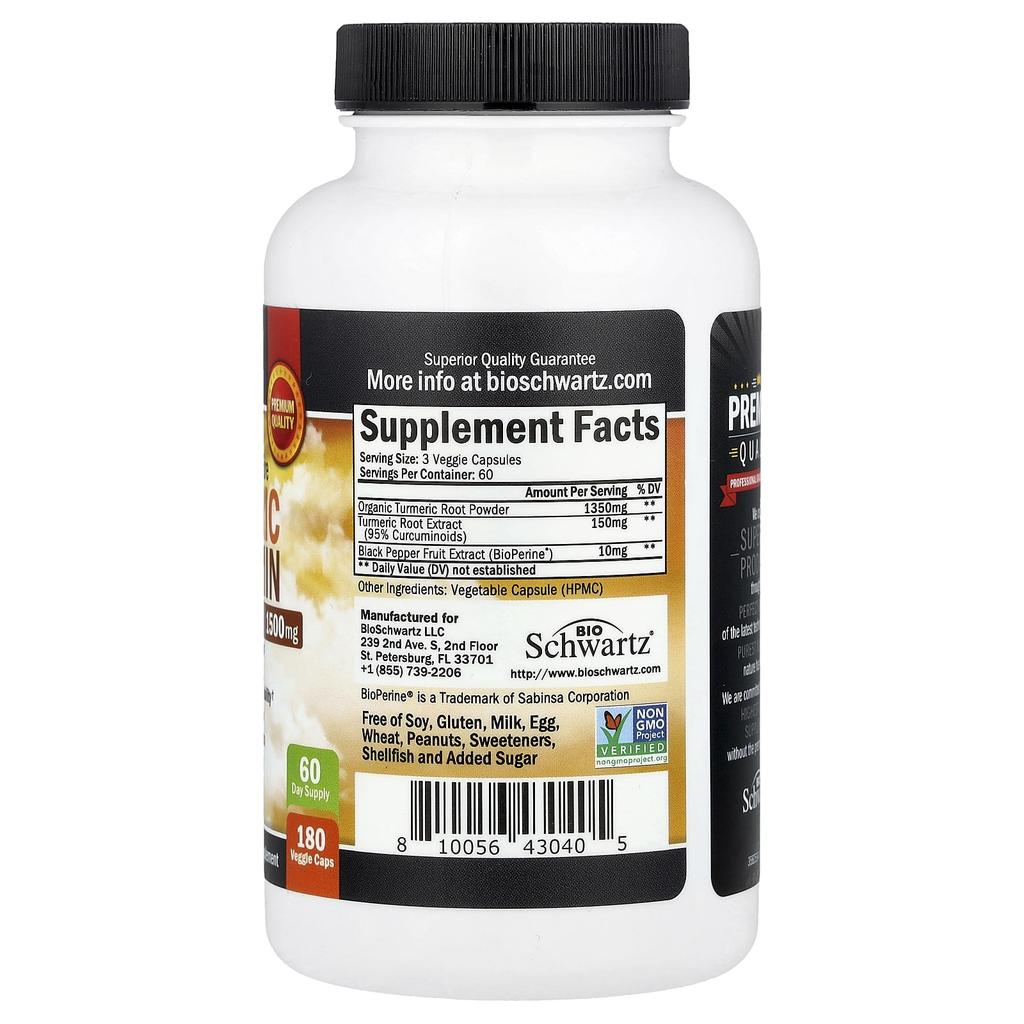 Premium Ultra Pure, Turmeric Curcumin, Bioperine®, 180 Veggie Capsules
