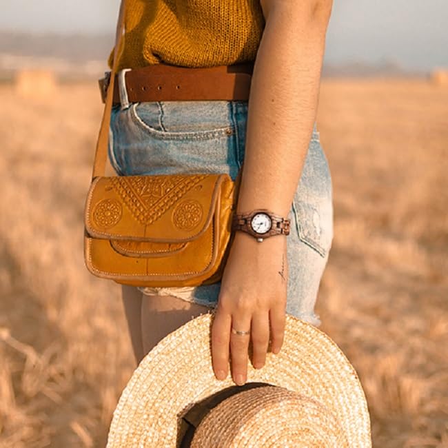 BOBO BIRD Zegarek z drewna bambusowego z imitacją kwarcu Zegarek drewniany z pudełkiem prezentowym Damskie diamenty, Męski mechanizm, (brązowy)