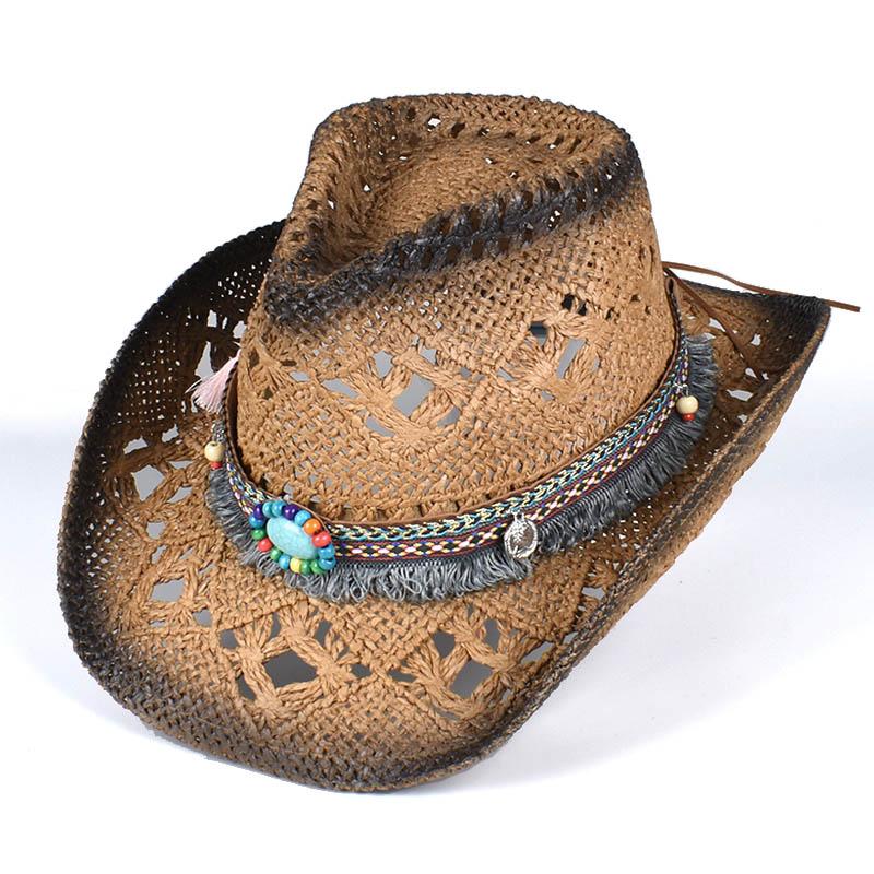 Freedom Outdoors Women's Western Bohemia Cowboy Hat Men Summer 2026 Vintage Beach Straw Cap Sun Hats Panama Cowgirl Jazz Cap Sombrero Hombre 58Cm