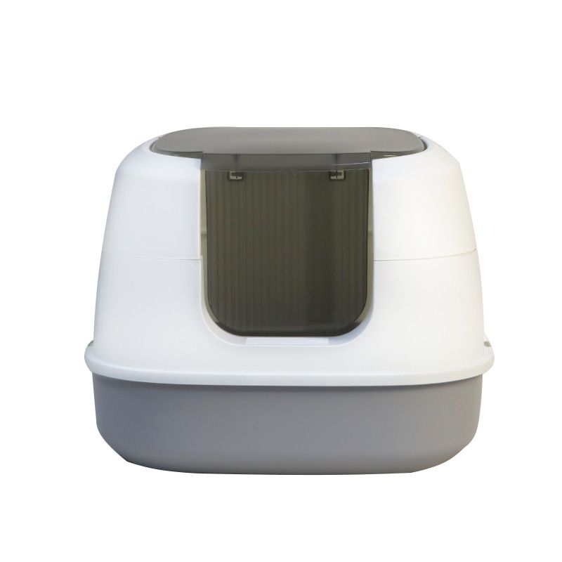 

Fully Enclosed Litter Box Large Foldable Cat Litter Basin Pet Cat Front Entry Cat Toilet Pet Supplies Classy gray cat leter box