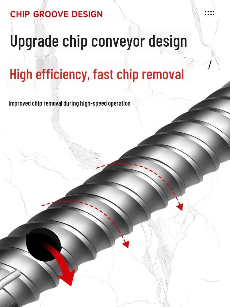 Li Shu Multi-Flute Hammer Drill Bits for Concrete & Rebar, Round Shank, Two Holes, Two Grooves