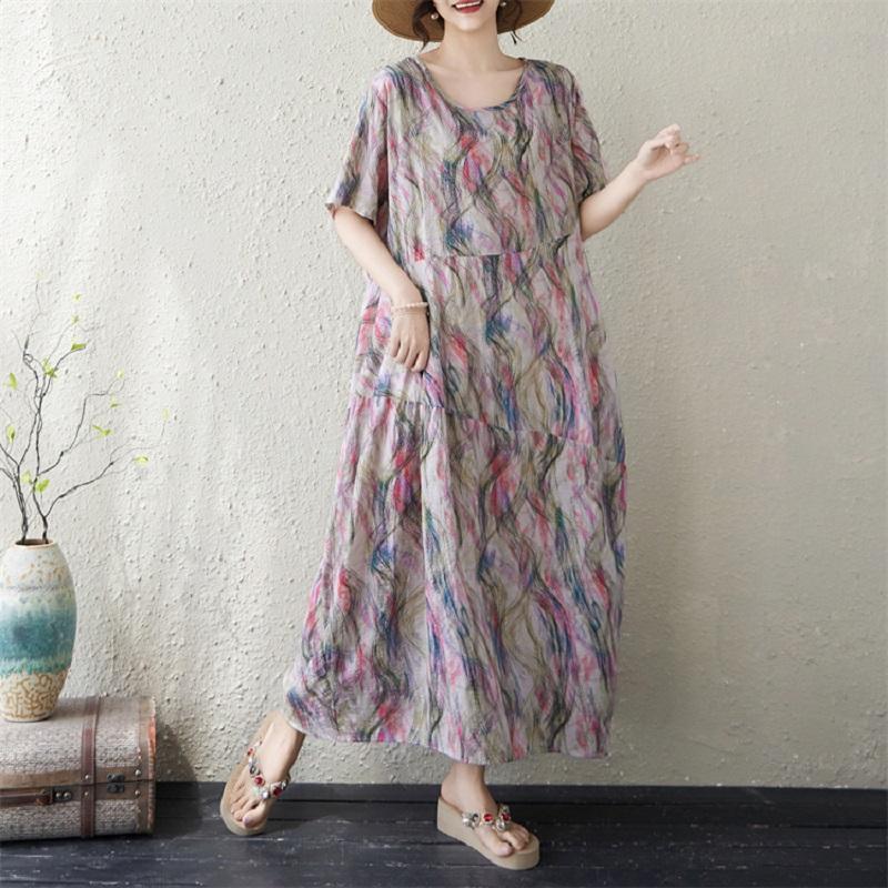 Manica corta Plus size cotone vintage floreale nuovo in abiti da donna casual abito lungo estivo ampio