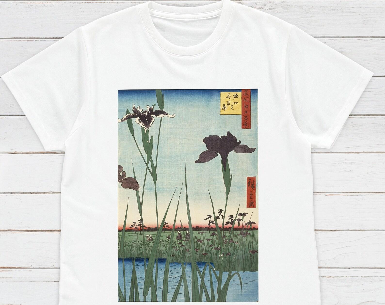 Ukiyo-e Iris Garden T-Shirt: Japanese Woodblock Art Graphic Tee S