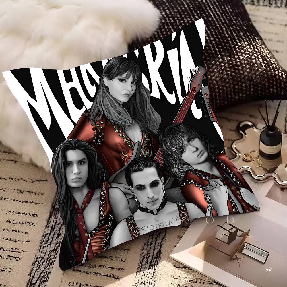 Maneskin Damiano David Vintage Pillow Case Square Pillow Bedroom Sofa Leisure Comfort Cushion Car Living Room Home Decoration