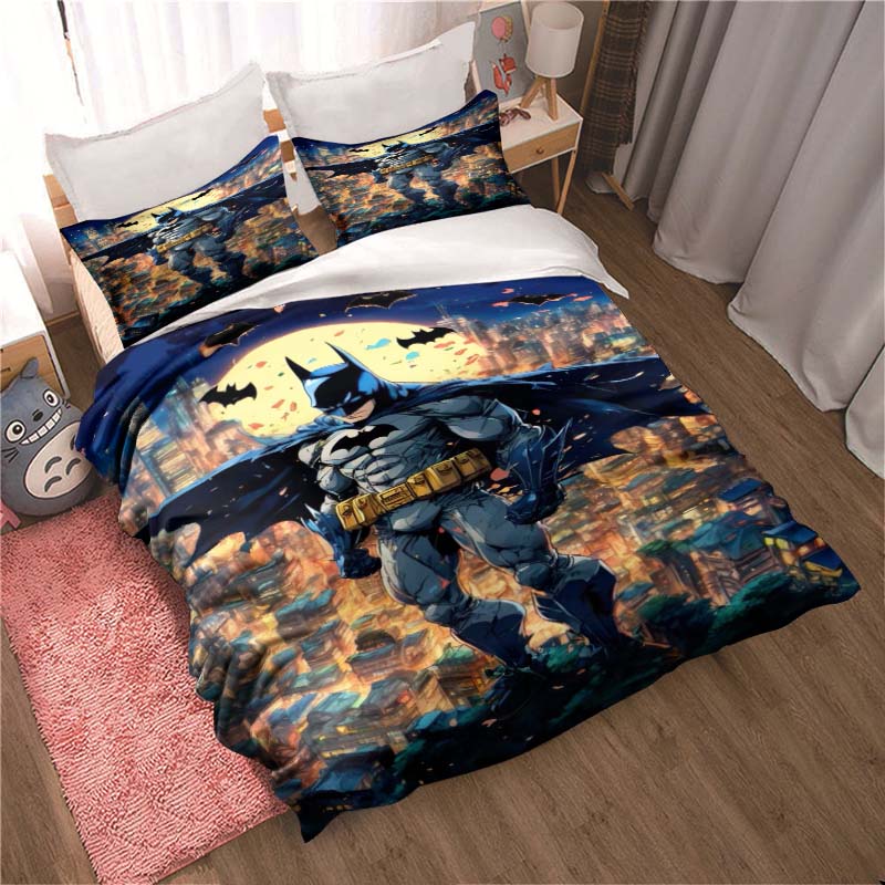 3D Printed Batman Cartoon Pattern Bedding and Duvet Cover Set, Soft and Warm Dormitory Bedding Set