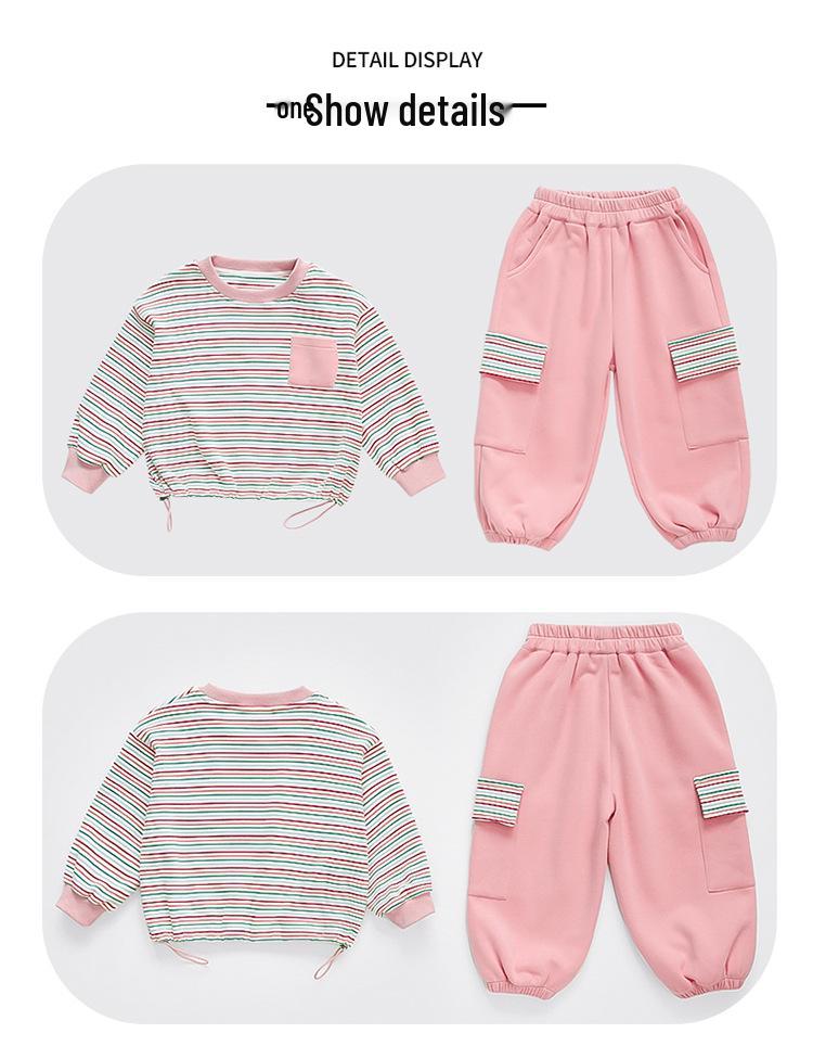 2025 Girls' Stylish Striped Long-Sleeve Sweatshirt & Pant Set - Spring/Autumn Fashion