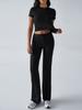 Women's Slim Fit Two Piece Outfit Set Short Sleeve Crew Neck Crop Top Drawstring Waist Straight Leg Solid Tracksuit Loungewear