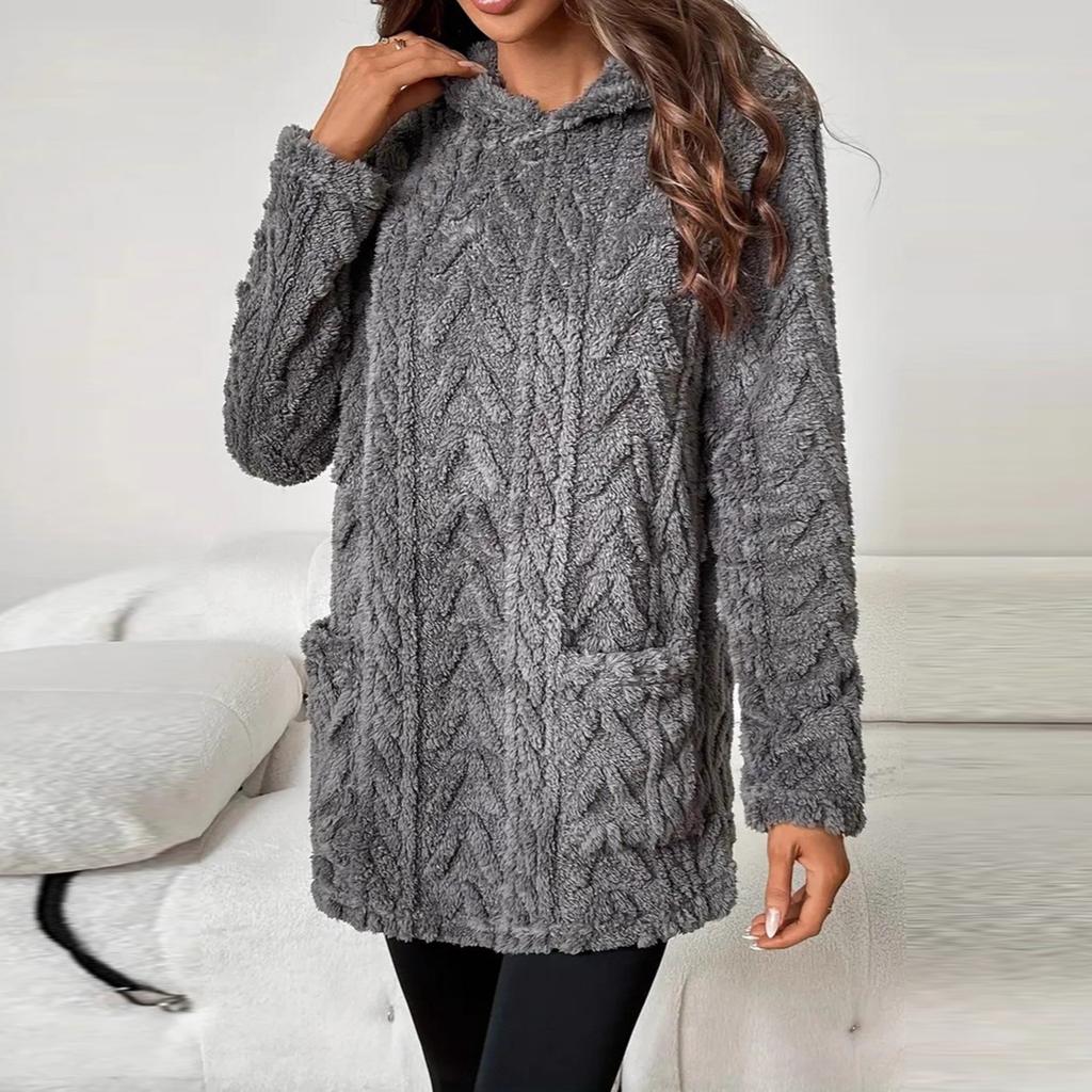 Women's Fashion Casual Solid Color Hooded Sweatshirt With Loose Fit And Fleece Pockets