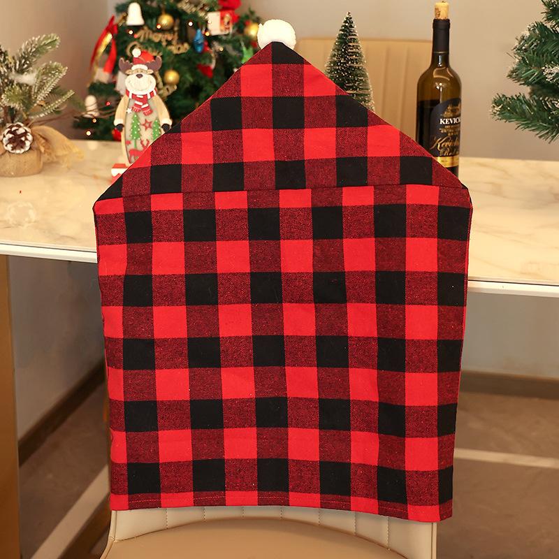 Christmas Simple Chair Covers Black White Plaid Cotton Chair Covers Holiday Decor Chair Covers Dining Room Home Decoration Props