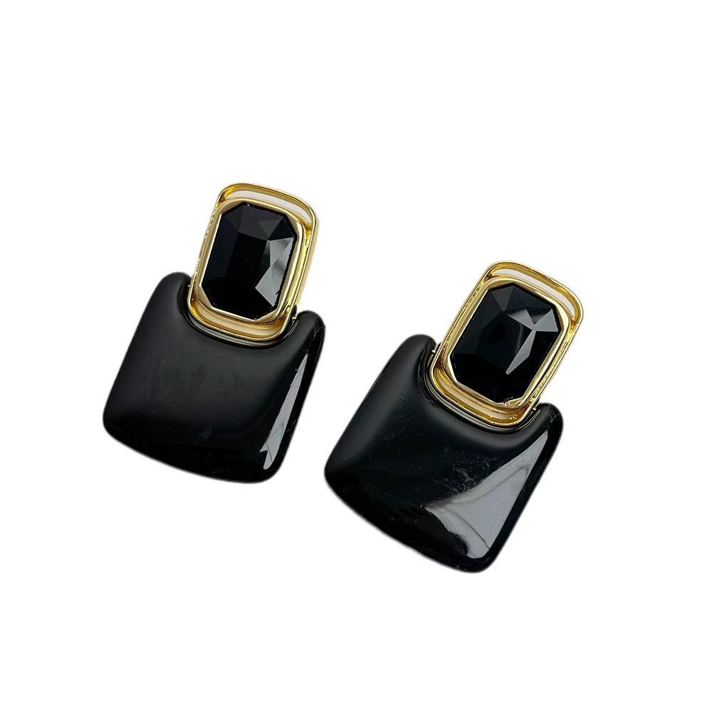 Retro Smooth Geometric Block Acrylic Crystal Stud Earrings Exaggerated Personality Long Earrings High Sense Jewelry Accessories