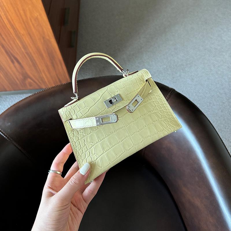 Torebka typu crossbody, pół-ręcznie wykonana, woskowana nić, wysokiej jakości wierzchnia warstwa, skóra bydlęca, wzór krokodyla retro, mini torba drugiej generacji, torba dojazdowa