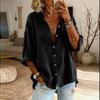Women’s Fashion Solid Stand Collar Button Up Shirt Casual Loose Fit Top with Three Quarter Sleeves and Relaxed for Everyday Wear