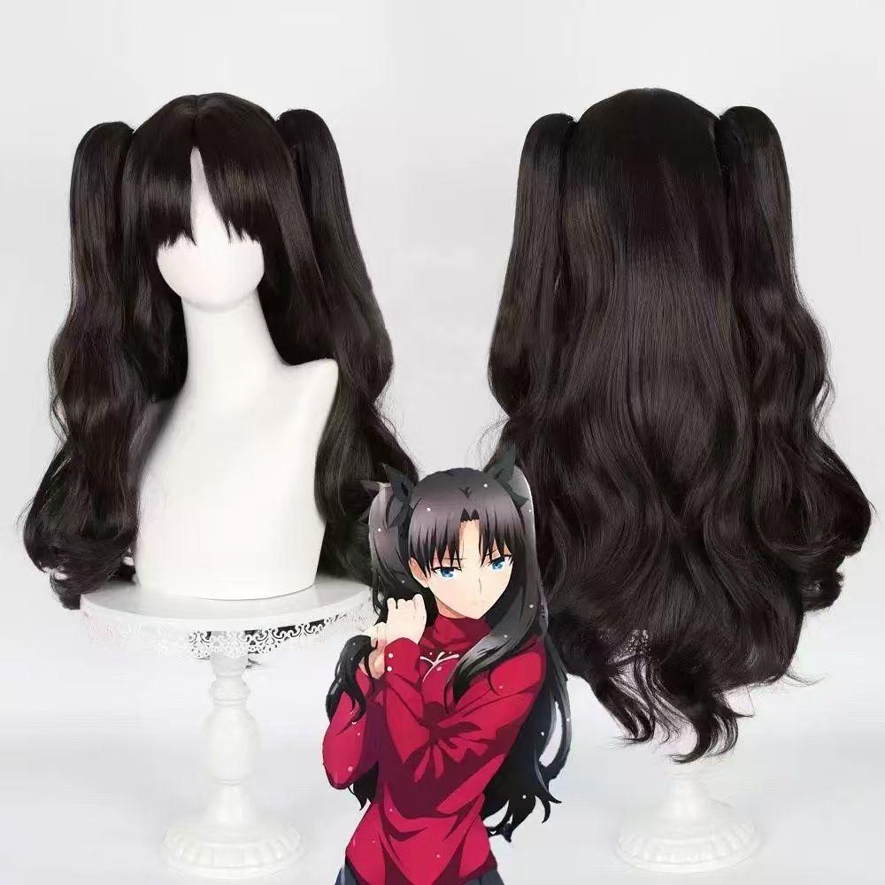 Anime Game Fate Stay Night Tohsaka Rin Cosplay Kostuum Pruik Voor vrouw Rood Shirt Rok Kousen Haarspelden Hallowmas Feest Set XXL black