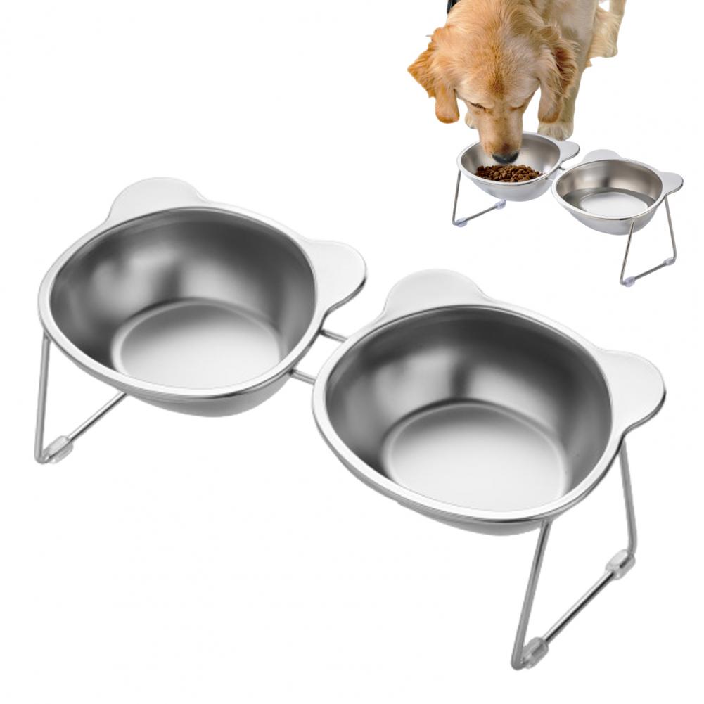 Stainless Steel Elevated Cat Bowl Tilted Raised Cat Bowl With Metal Stand Pet Feeding Dish To Prevent Fatigue For Cat And Dog