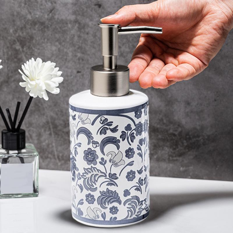 4pcs/set Floral Pattern Bathroom Refillable Liquid Soap Container Creative Ceramic Wash Set Accessories