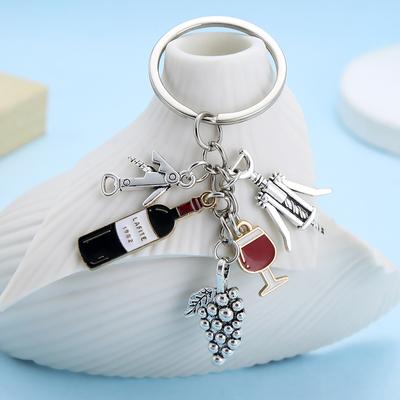 1pc Fashionable Charms Unique Red Wine Cup Series Keychain Purse Bag Backpack Car Charm Accessory Women Men Gift