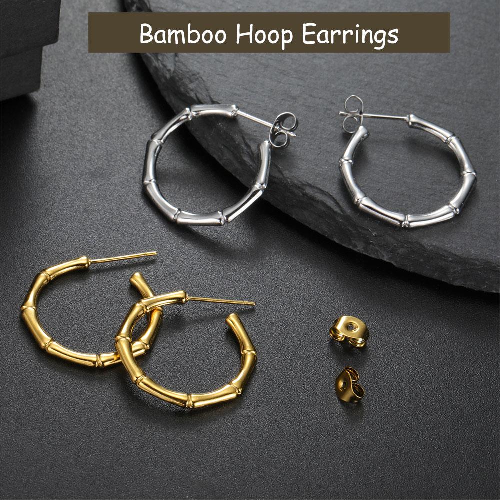 Cazador Stainless Steel Bamboo Joint Hoop Earrings for Women Trendy Round Drop Earrings Jewelry 2026 Valentine Gift New