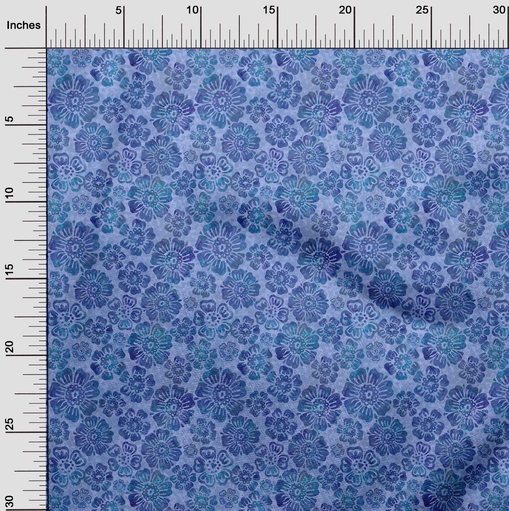 oneOone Tela de Algodón Elastano Azul Medio Floral DIY Ropa Tela para Patchwork Tela Estampada Por Metro 40 Pulgadas