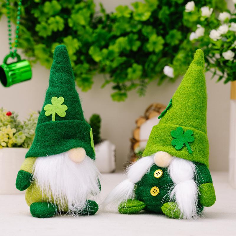Green Leaf Festival Decorations Charming Gnome Figurine St Patrick's Day Clover Display