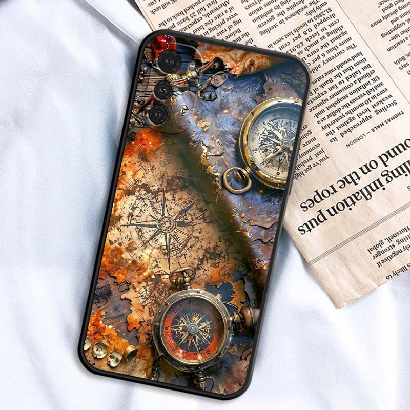 Vintage Compass Illustration Phone Case For Motorola G85 Edge 50 G24 G35 G14 G04 40 G72 G34 G G54 G13 G32 5G Black