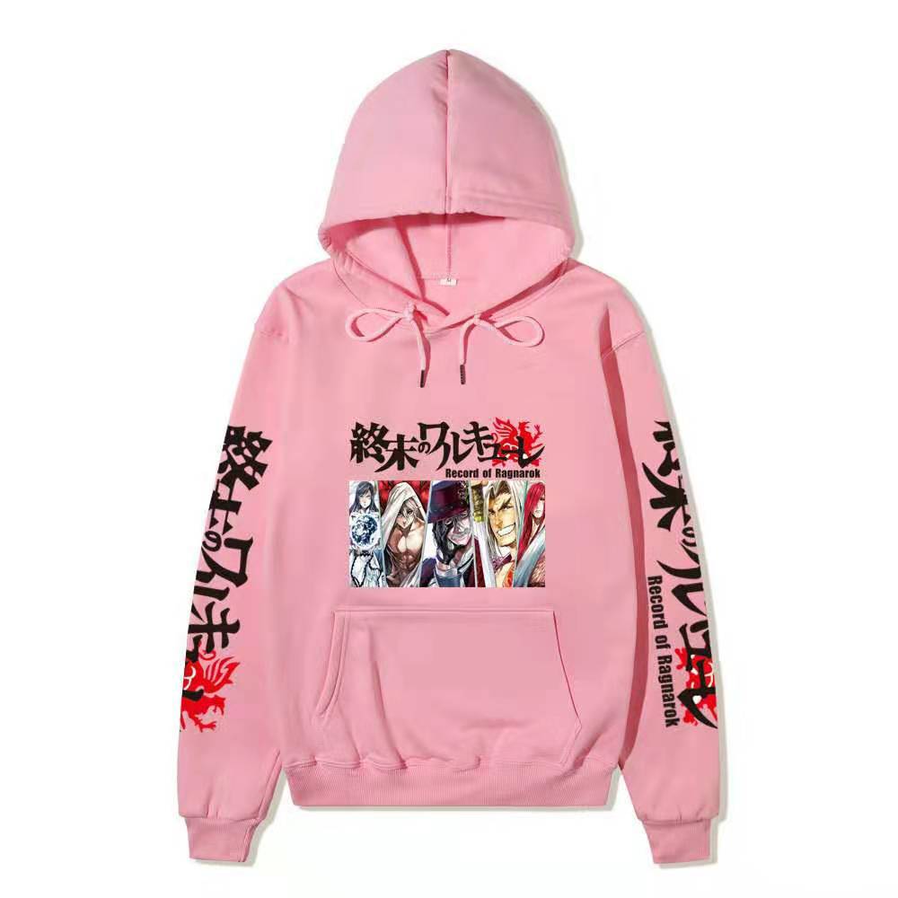 Record of Ragnarok Multiple Characters Anime Hoodie Japanese Dragon Vertical Sleeve Print Casual Pullover Sweatshirt