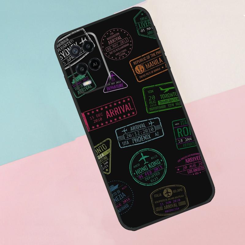 Passport Travel Stamps For Oppo A74 A94 A54 A80 A78 A98 A40 A60 A18 A38 A58 A15 A17 A77 A57S A16 A76 A96 Phone Case