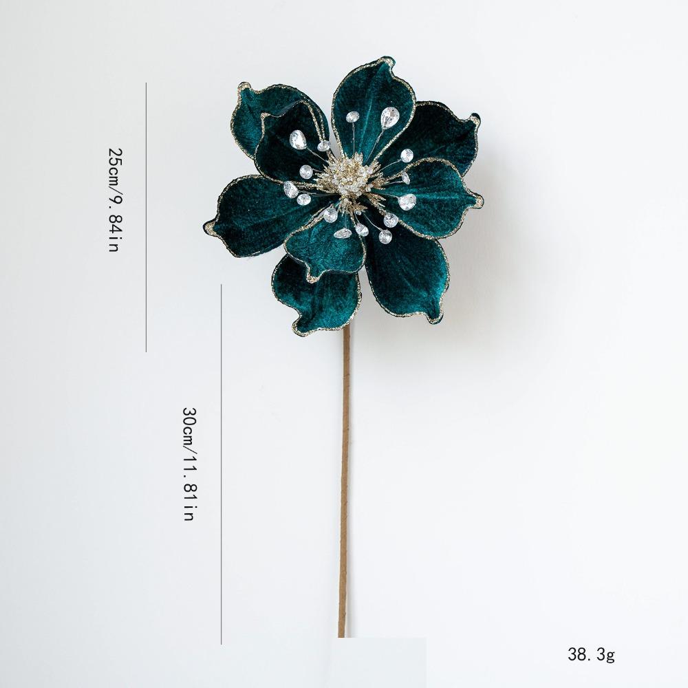 Fabric Plastic Magnolia Flower 25CM DIY Decoration Christmas Artificial Flowers Glitter Poinsettia Xmas Tree Decorations