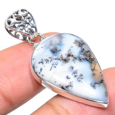 Φυσική Οπάλιο Δενδρίτης Πολύτιμος Λίθος 925 Μασίφ Ασήμι 925 Κρεμαστό Δώρο 1,65" m8P62