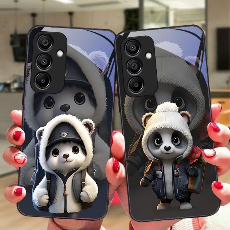 Cute Little Panda White For Samsung Galaxy A15 5G 54 4G 51 50 24 35 90 71 12 51 53 52S 80 22 34 Black Tempered Glass Phone Case