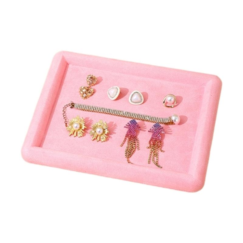 Velvety Jewelry Display Tray Exquisite Jewellery Holder Portable Rings Earrings Necklace Organizer Tray Storage Holder