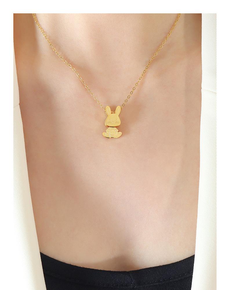 Charming Cartoon Rabbit Gold-Plated Titanium Steel Pendant Necklace