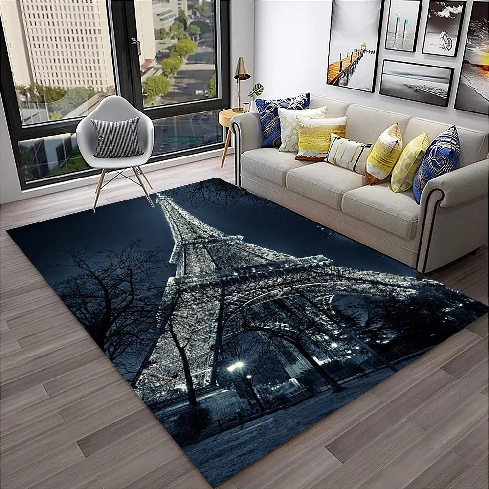 France Paris Eiffel Tower Retro Carpet Rug for Home Living Room Bedroom Sofa Doormat Decor,Kids Play Area Rug Non-slip Floor Mat