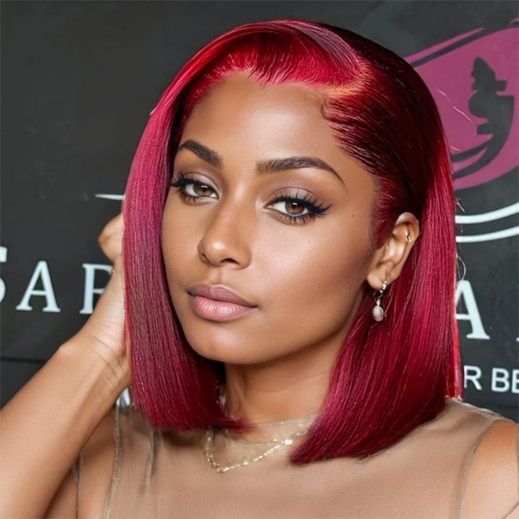 Bob Wig Human Hair 13X4 HD Lace Frontal Short Straight Lace Front Bob Wigs for Black Women Human Hair Wine Red 99J Burgundy