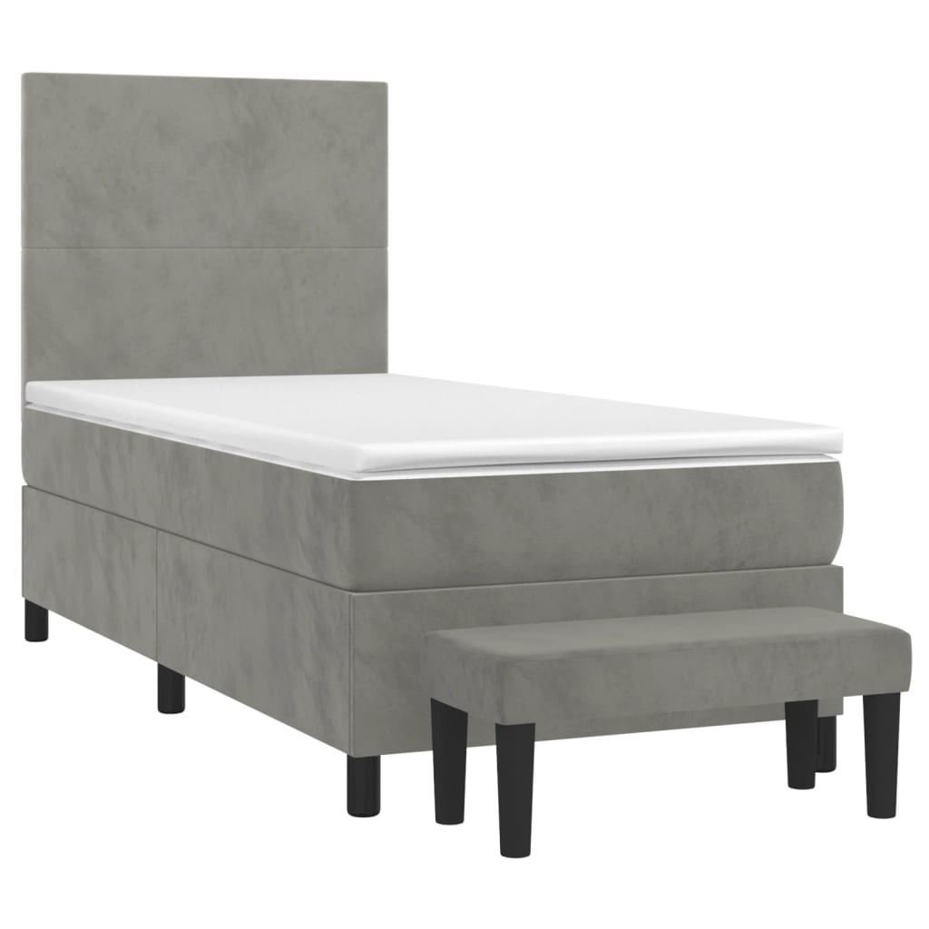 Vidaxl Letto Continentale Con Materasso, Grigio Chiaro, Velluto, 80X200 Cm