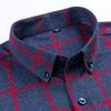 Heren Dik Puur Katoen Geborsteld Geruit Gestreept Lange Mouw Shirt met Borstzak Links - Herfst Winter Casual Comfort Overhemd met Knoopsluiting