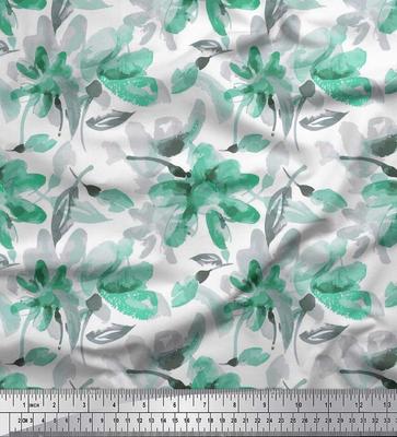 Green Poly Crepe Fabric Wild Flower Printed Craft Fabric by the Yard 42 Inch