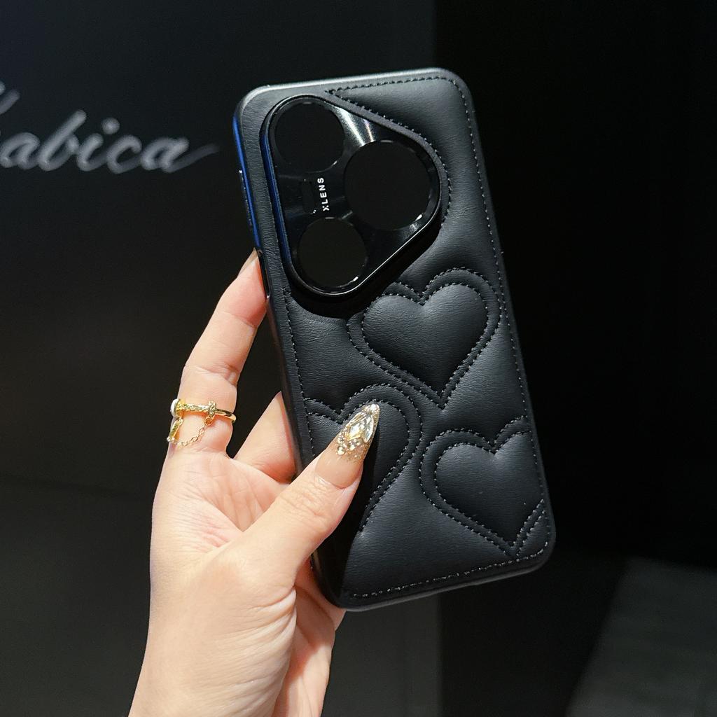 Kawaii Simple Love Heart Pattern Leather Case For Huawei Pura 80 70 Pro Plus Ultra Full Camera Lens Protection Back Cover